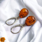 Classic Amber Silver Teardrop Earrings - Image 5