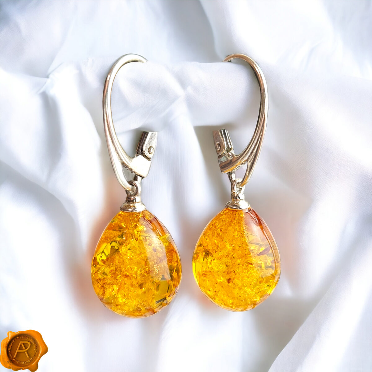 Classic Amber Silver Teardrop Earrings - Image 6