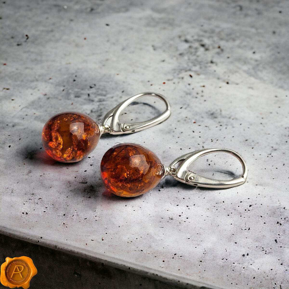 Classic Amber Silver Teardrop Earrings - Image 4