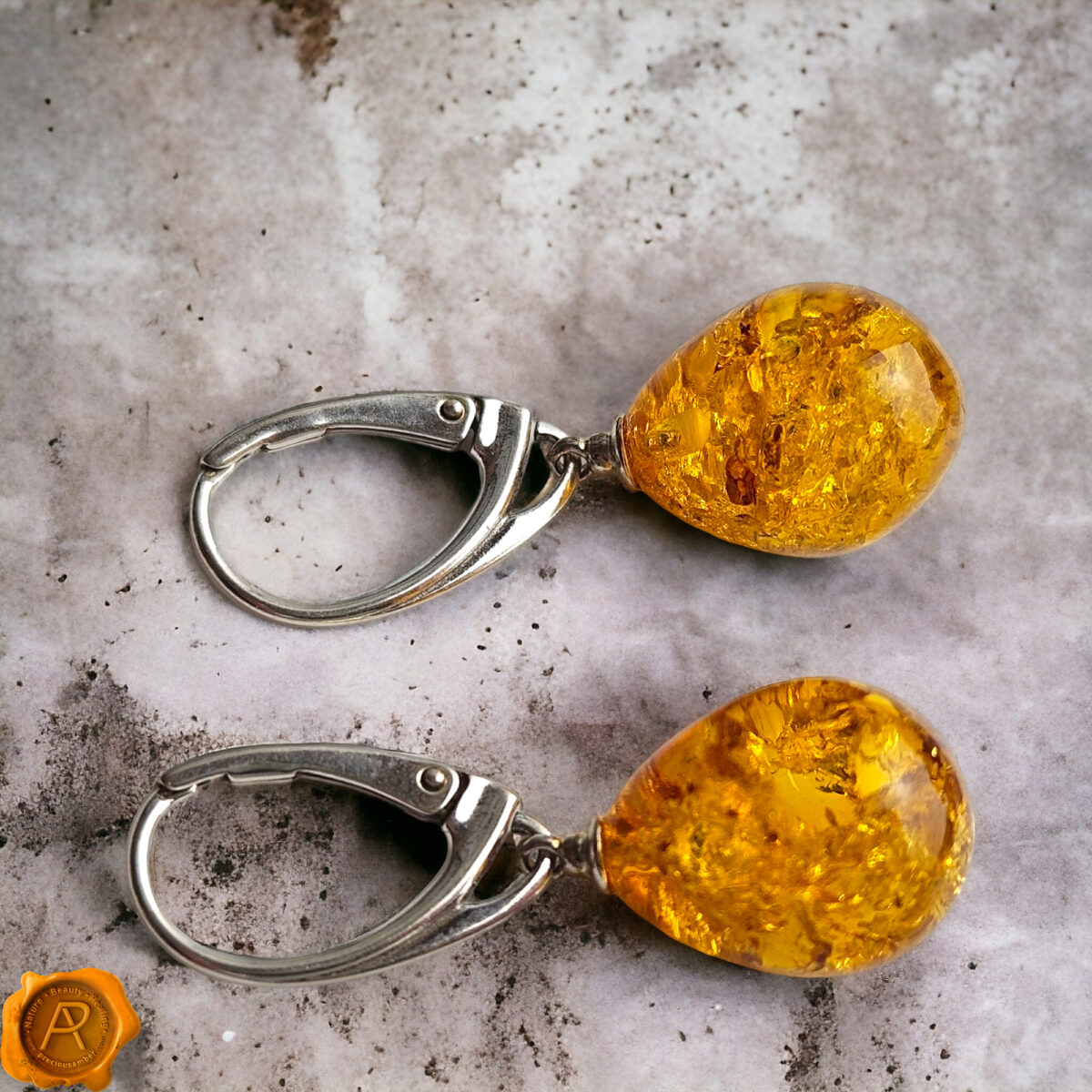 Classic Amber Silver Teardrop Earrings - Image 7