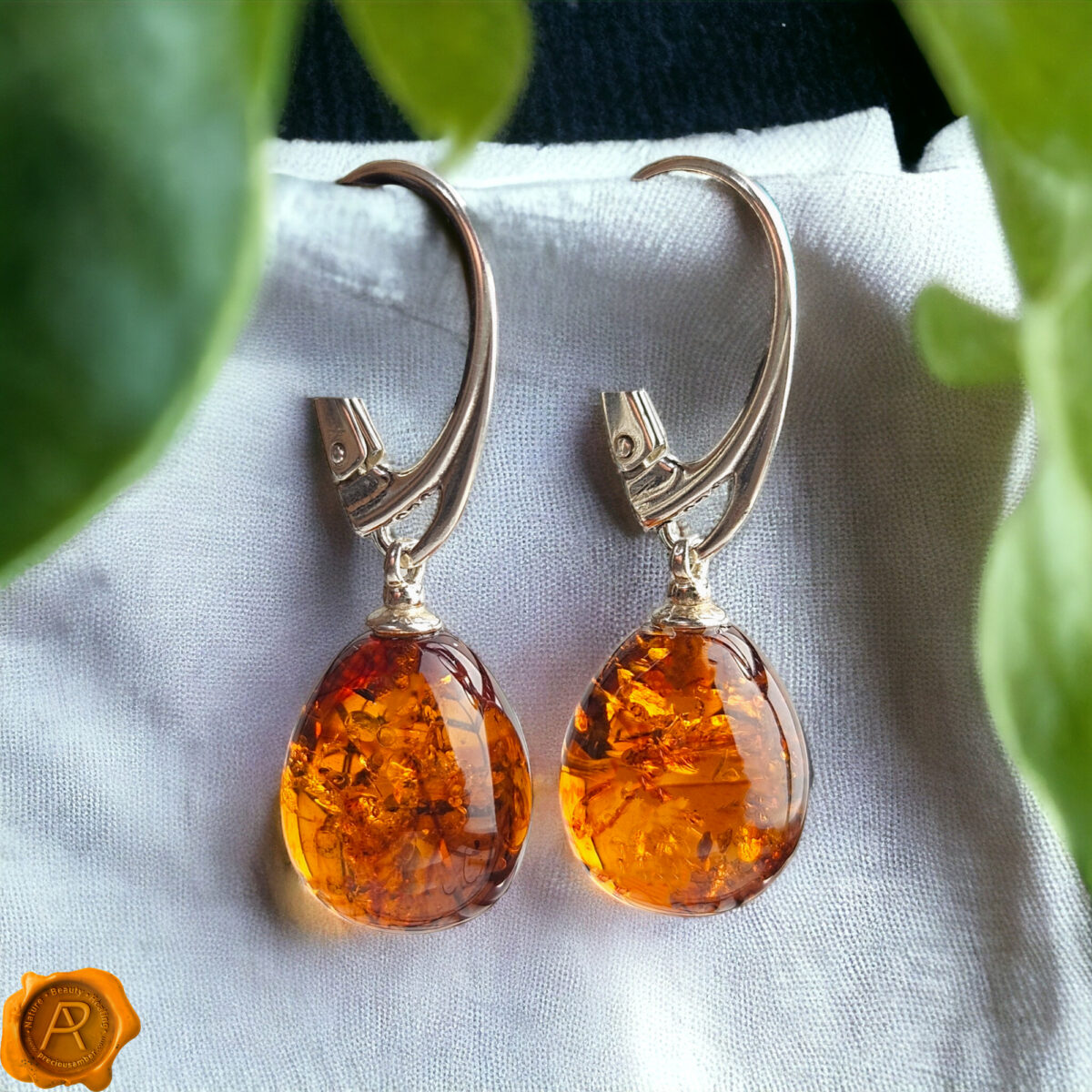 Classic Amber Silver Teardrop Earrings - Image 1