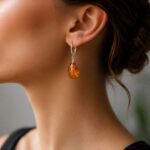Natural Baltic Amber Earrings Teardrop Sterling Silver, Small Drop Earring Gemstone, Dainty Real Amber Jewellery Women