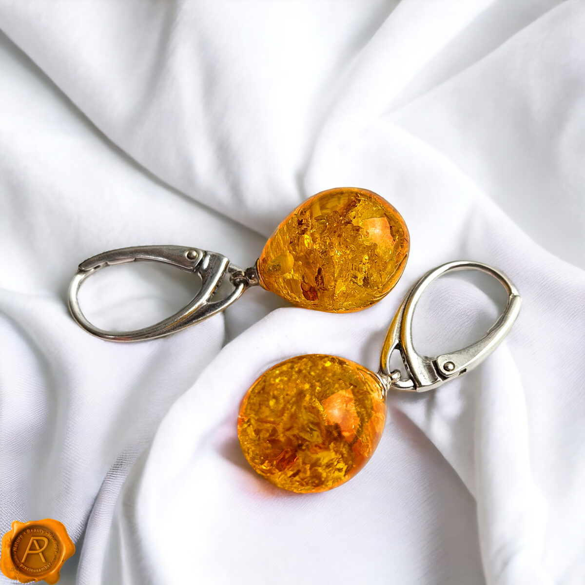 Classic Amber Silver Teardrop Earrings - Image 8