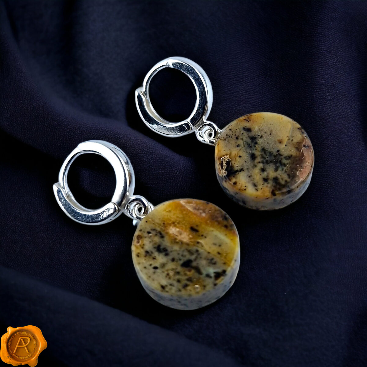 Rare Marble Amber Drop Earrings - Image 1