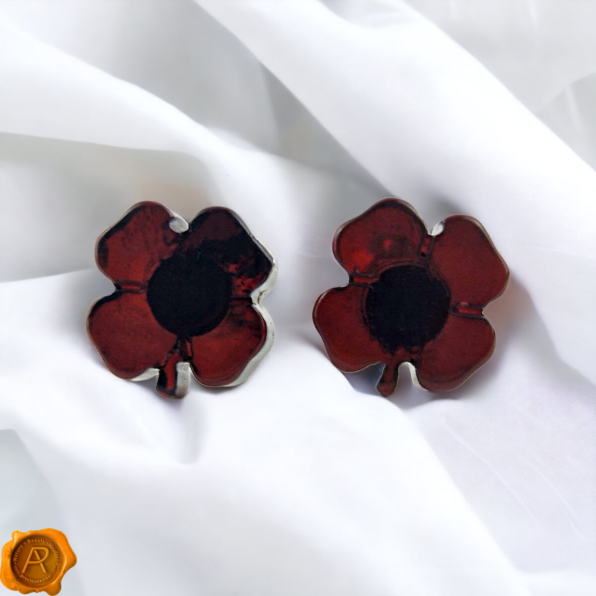 Cherry Amber Luck Clover Studs - Image 1