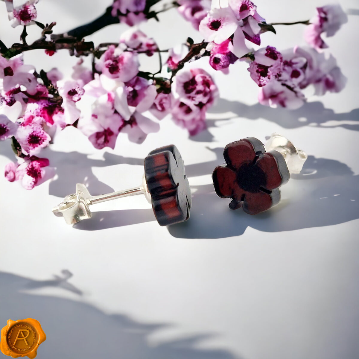 Cherry Amber Luck Clover Studs - Image 3