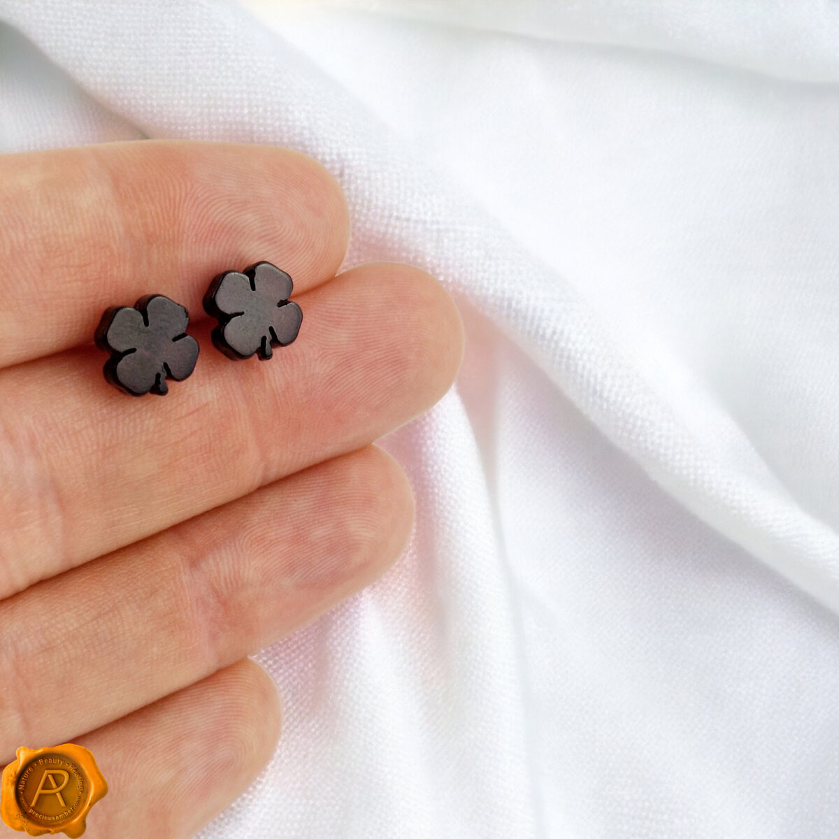 Cherry Amber Luck Clover Studs - Image 4