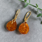 Honey Amber Teardrop Gold Earrings - Image 3