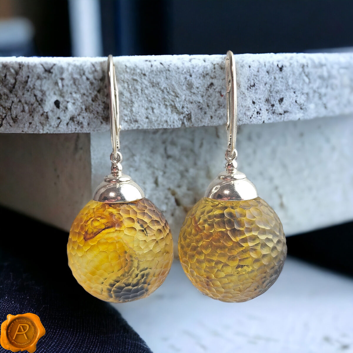 Celestial Amber Sphere Earrings - Image 1
