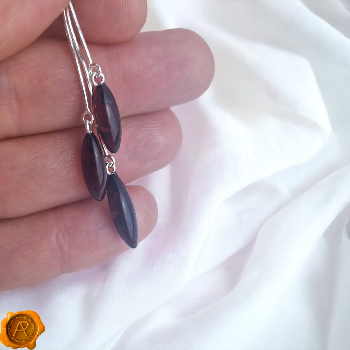 Sterling-Silver-Red-Black-Cherry-Baltic-Amber-Small-Beads-Dublin-Gemstone-Long-Teardrop-Drop-Dangle-Swing-Earrings-Jewelry-Gift-UK-Ireland Cherry Amber Swing Earrings - Image 4