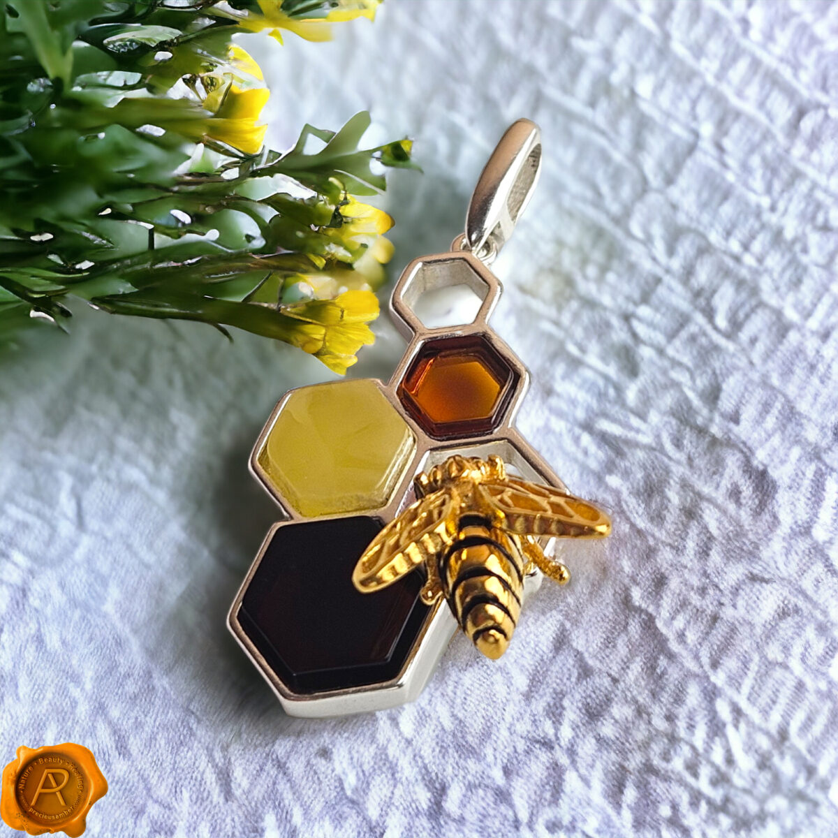 Amber Honeycomb Bee Pendant - Image 4