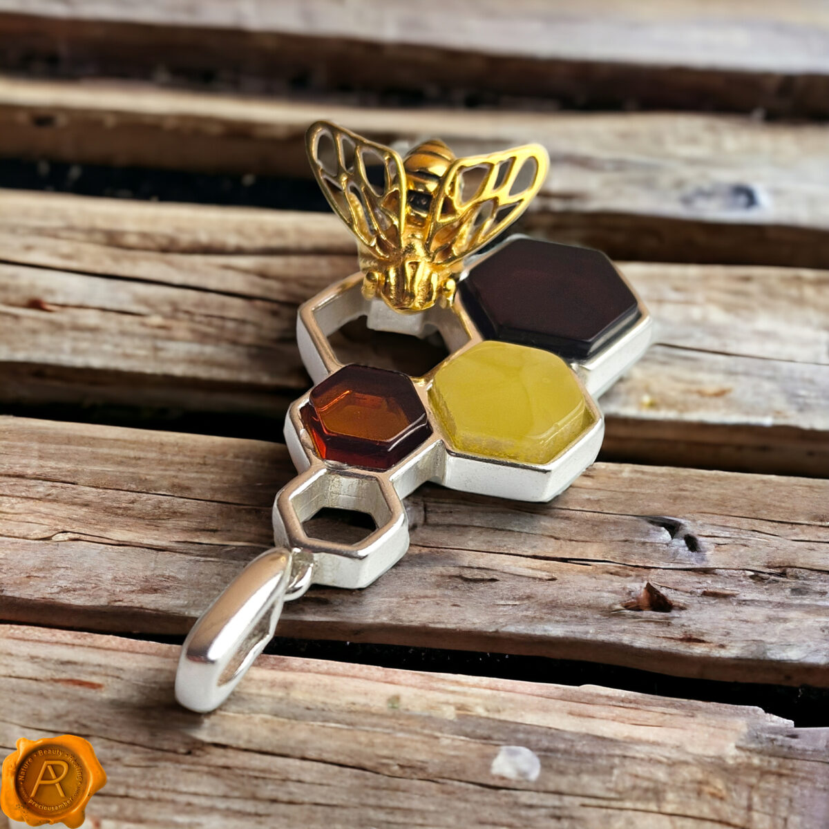 Amber Honeycomb Bee Pendant - Image 5