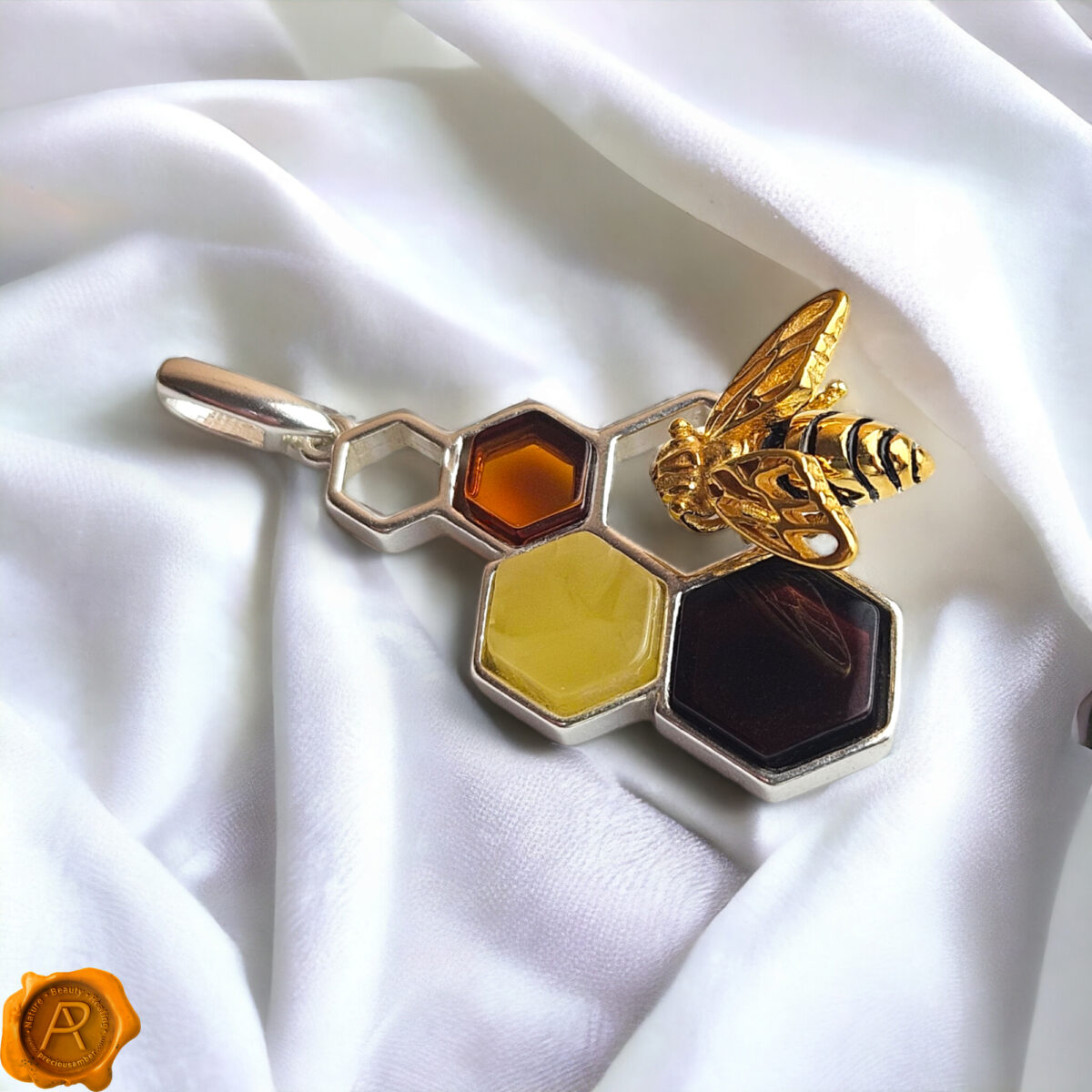Amber Honeycomb Bee Pendant - Image 6