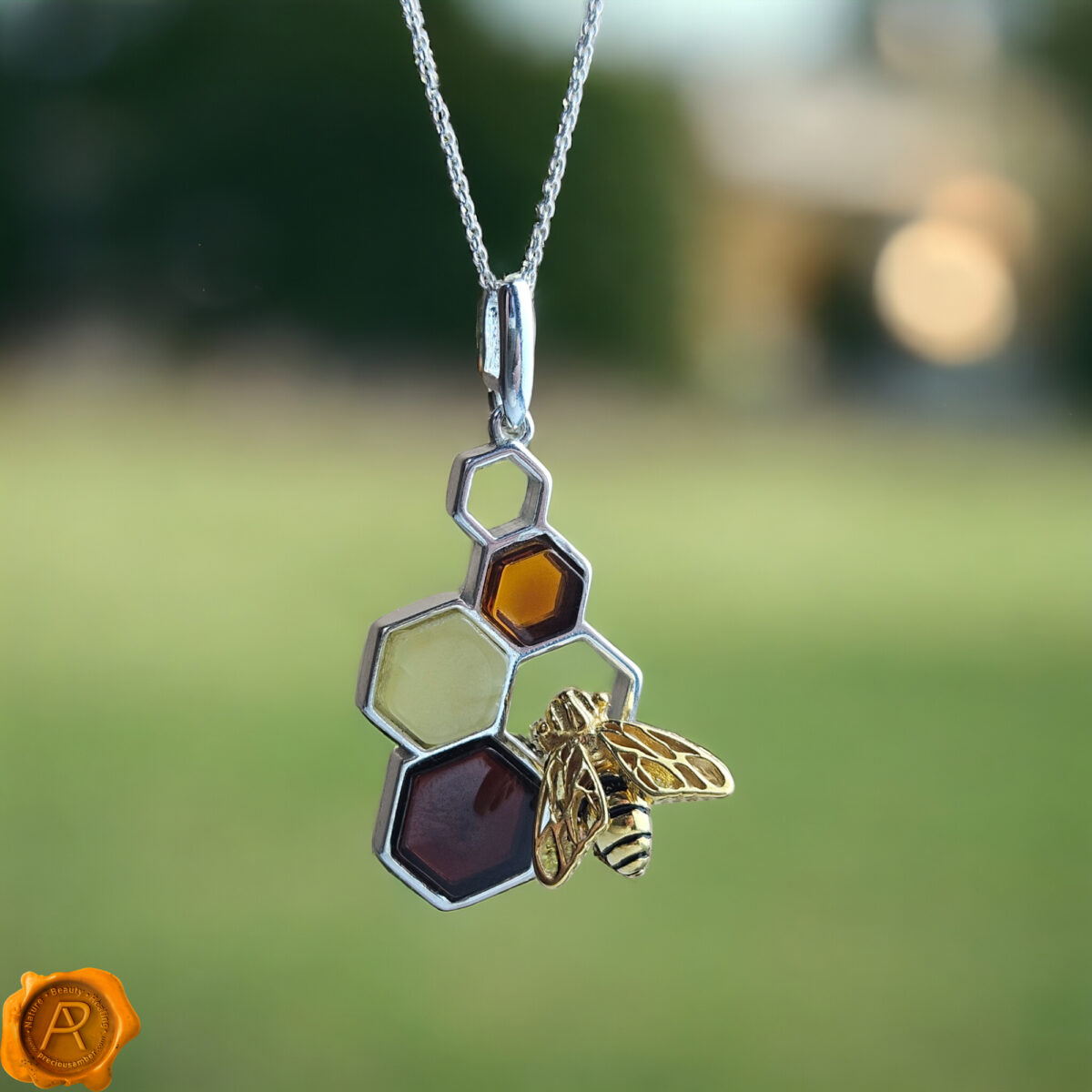 Amber Honeycomb Bee Pendant - Image 1