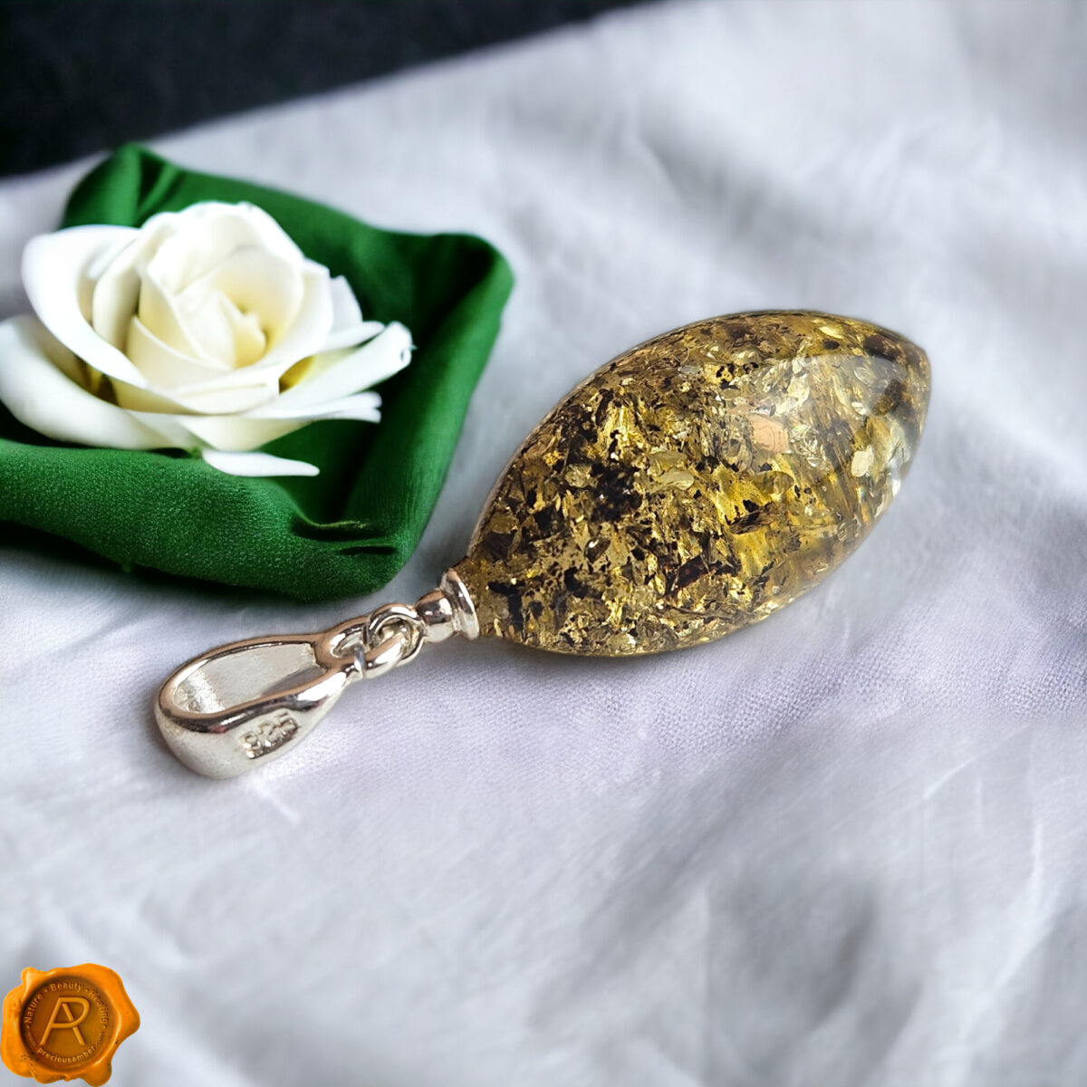 Green Amber Almond Teardrop - Image 1