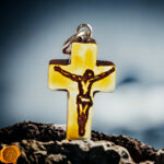 Carved Amber Dainty Crucifix Pendant - Image 3