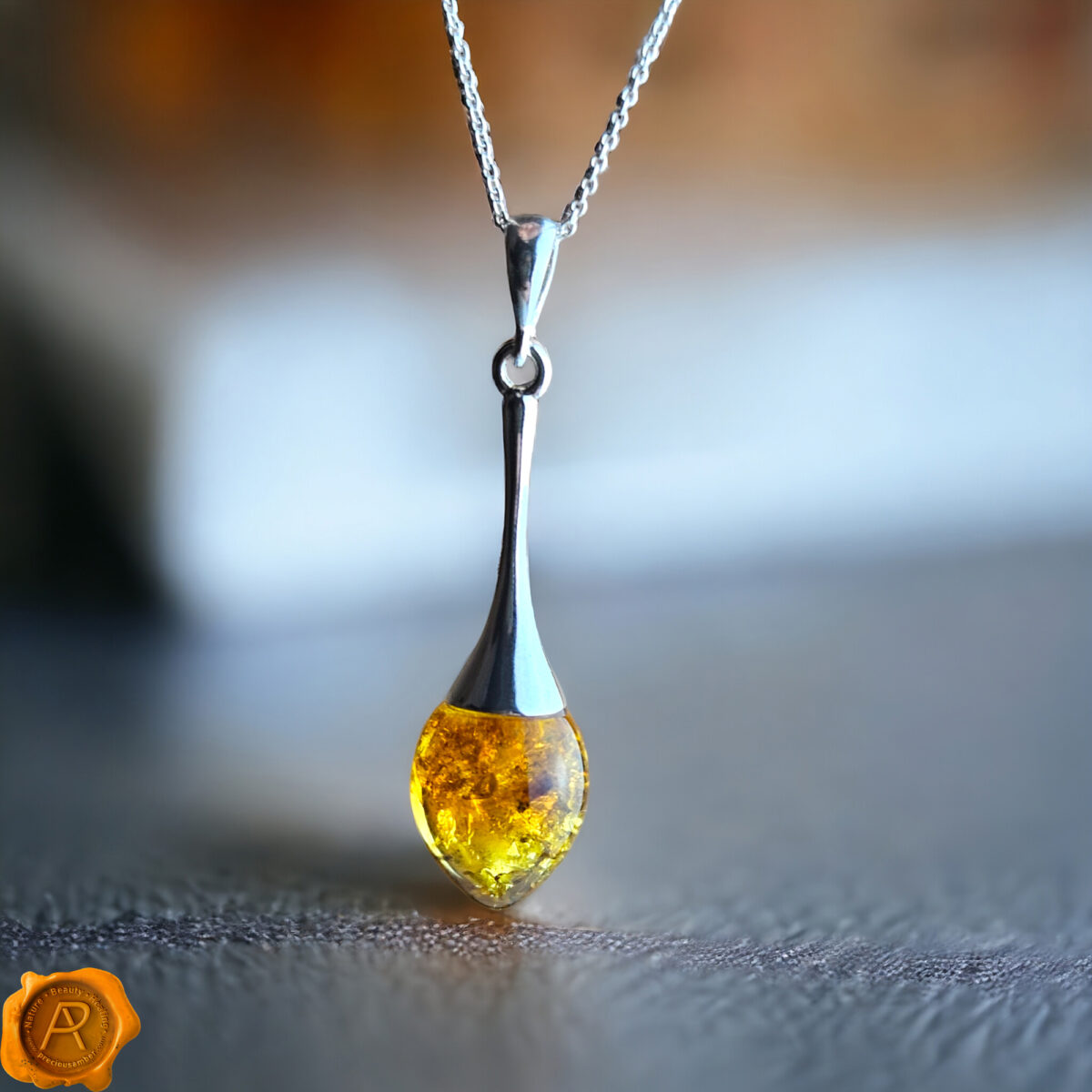 Amber Silver Drop Pendant - Image 1