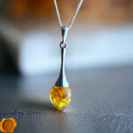Amber Silver Drop Pendant