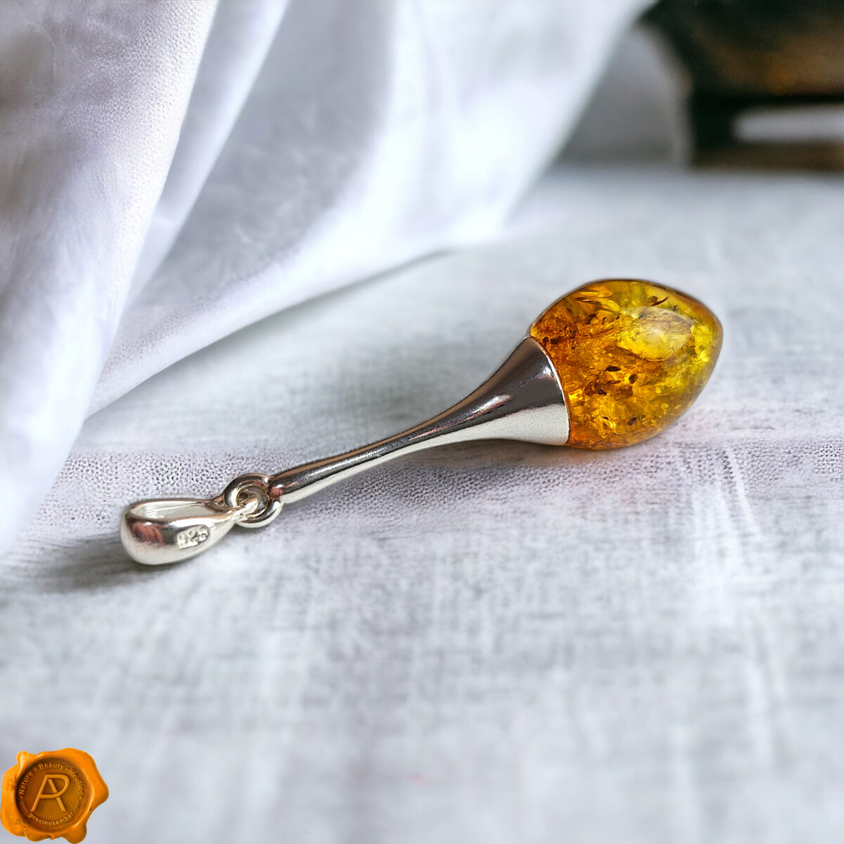 Amber Silver Drop Pendant - Image 3