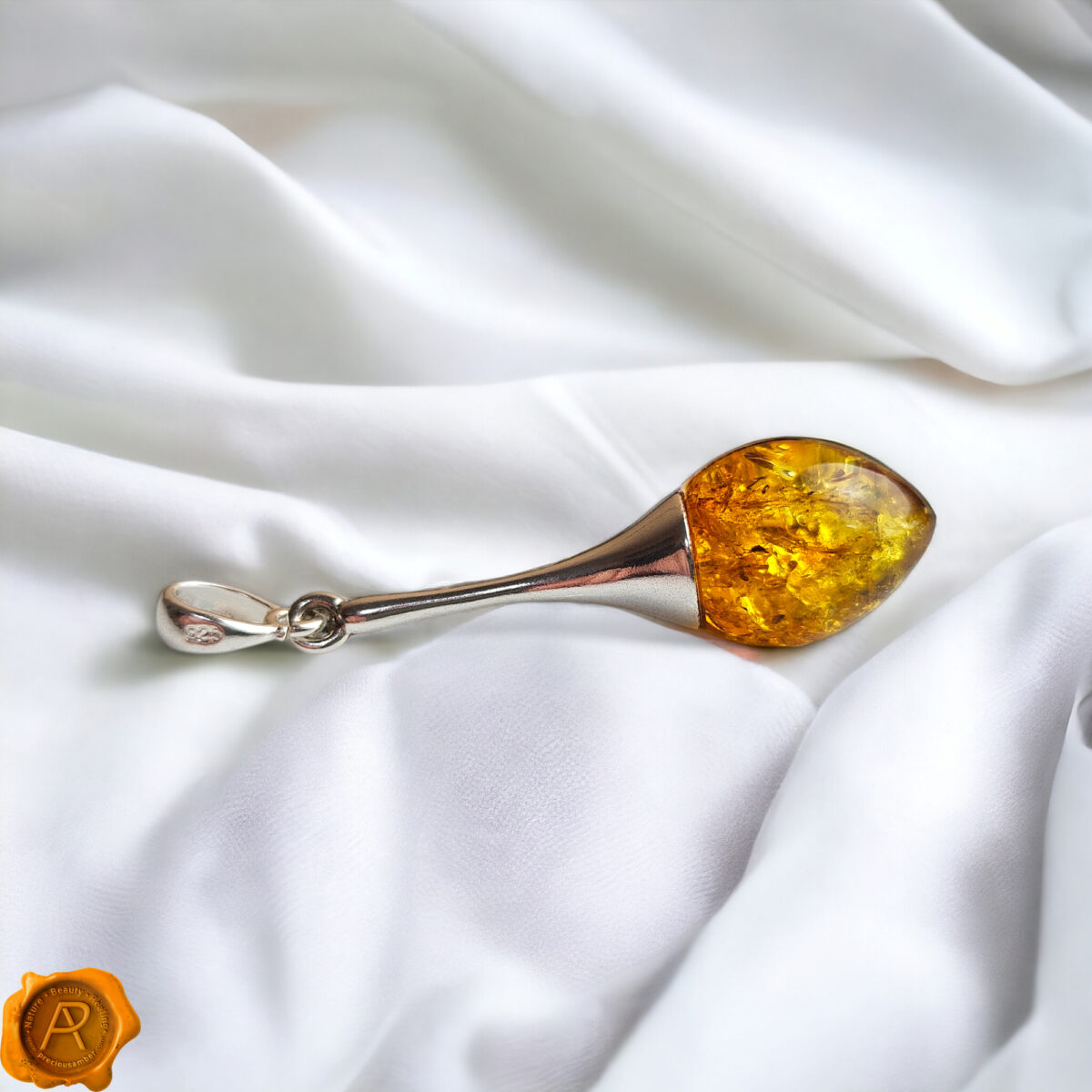 Amber Silver Drop Pendant - Image 5