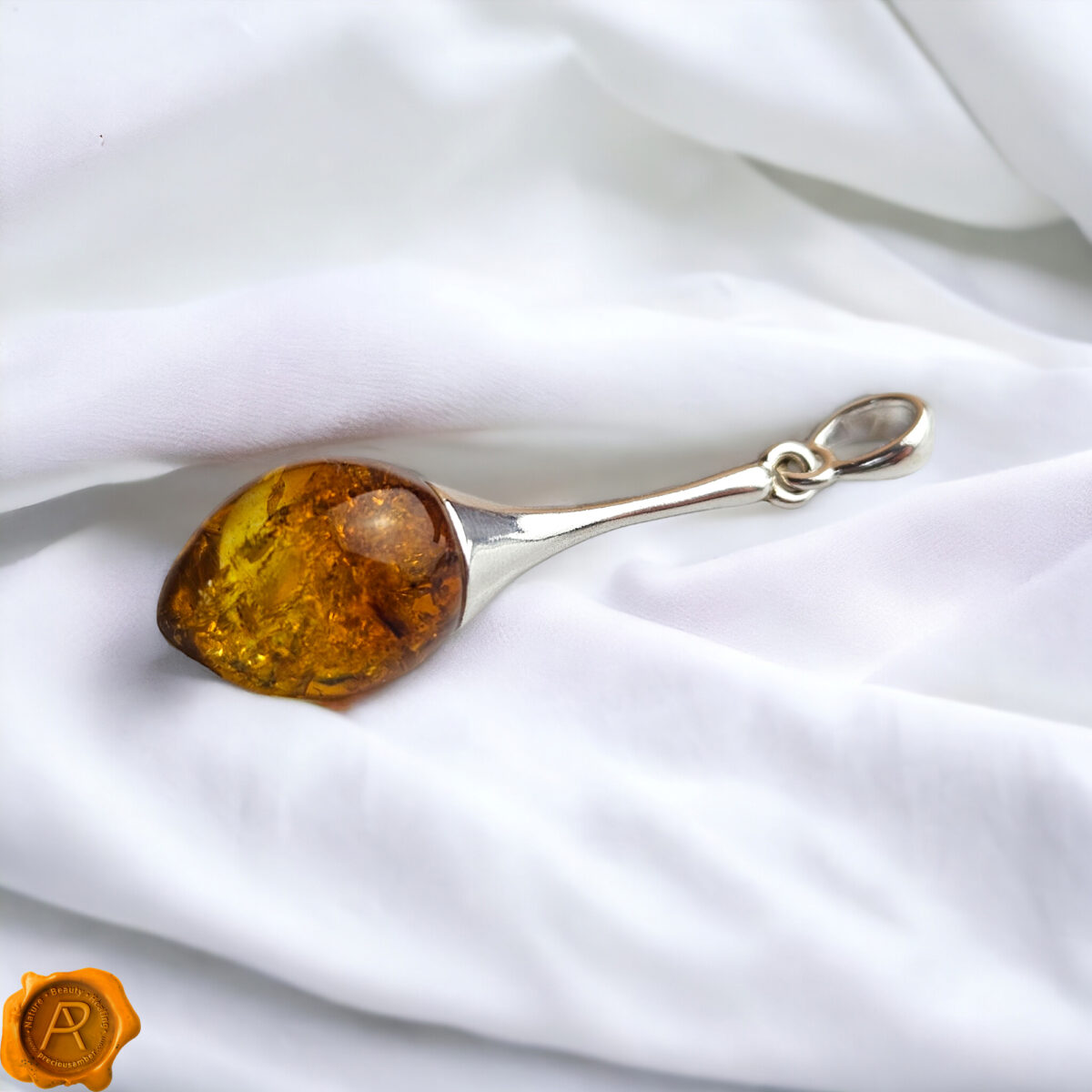 Amber Silver Drop Pendant - Image 4
