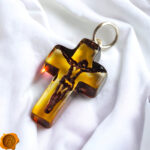 Carved Amber Dainty Crucifix Pendant - Image 4