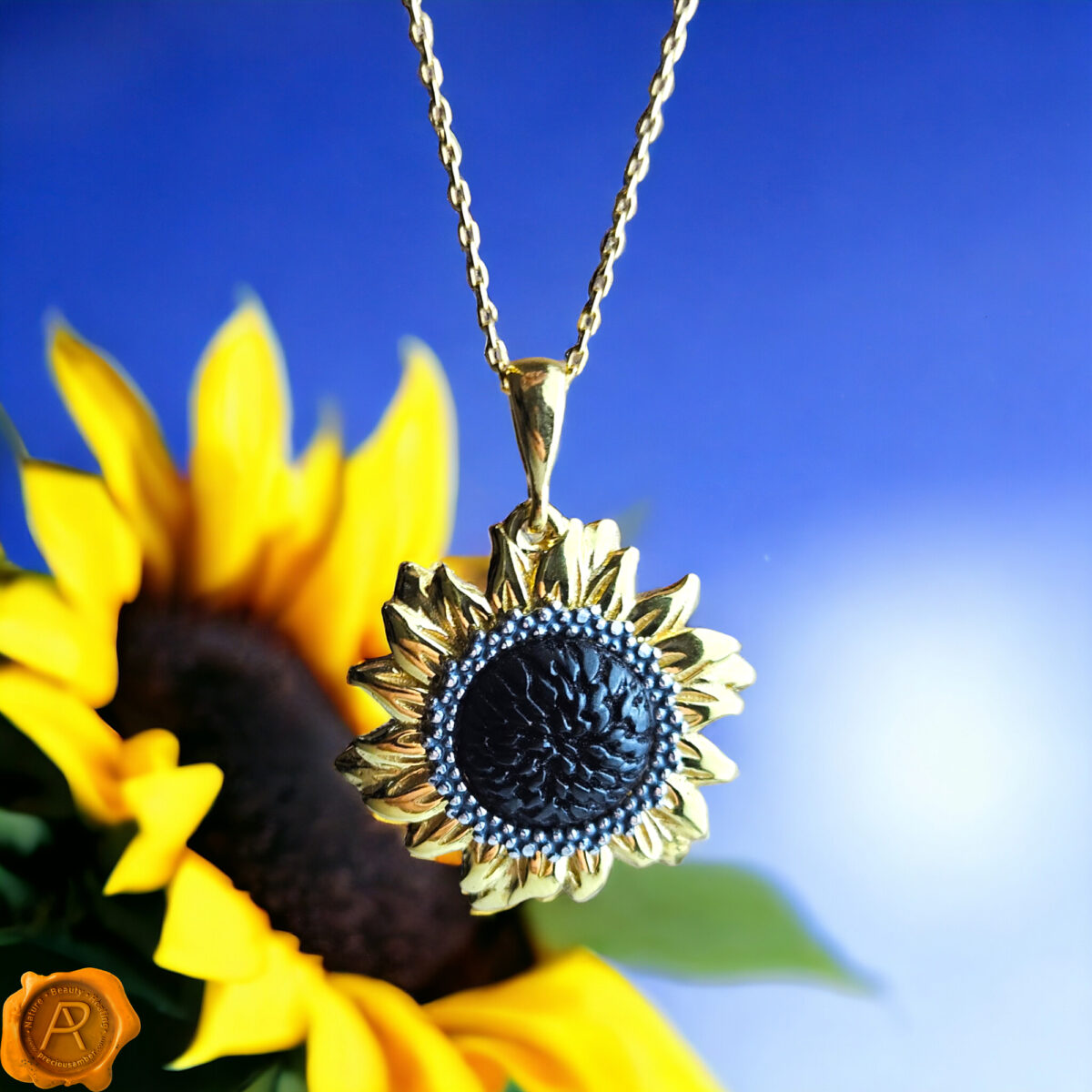 Amber Sunflower Gold Pendant - Image 1