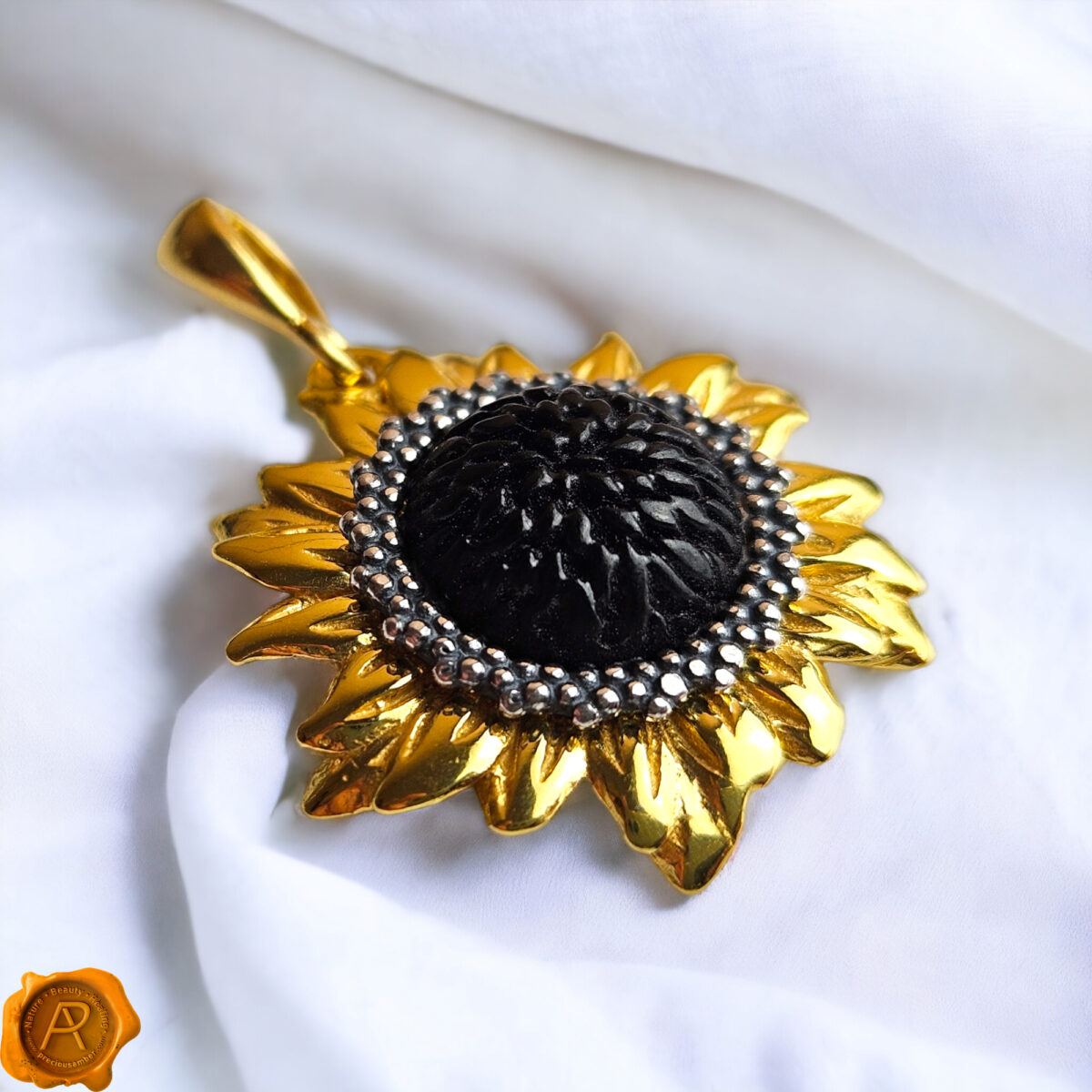 Amber Sunflower Gold Pendant - Image 4