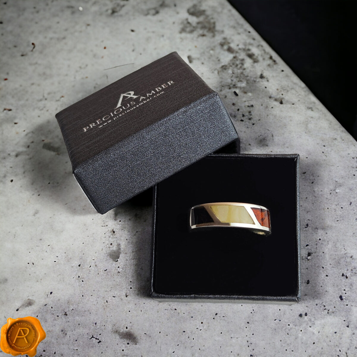 Large Multicolor Amber Silver Ring - Image 5