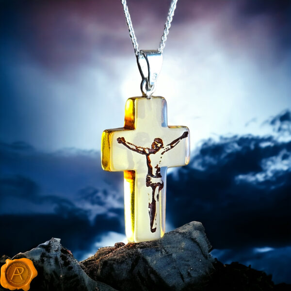 Carved Amber Crucifix Pendant