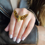Adjustable Carved Amber Gold Moth Ring - Image 2