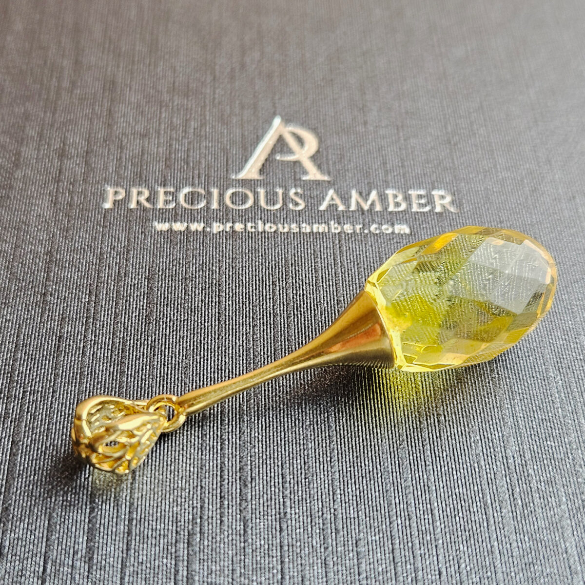 Luxury-Pendants-Gold-Sterling-Silver-Long-Gemstone-Baltic-Amber-Drop-Teardrop-Jewelry-Pendant-Necklace-Gift-Women-UK-Ireland Luxurious Faceted Amber Gold Pendant - Image 5