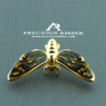 Adjustable Carved Amber Gold Moth Ring - Image 3