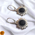 Amber Sunflower Silver Earrings - Image 3