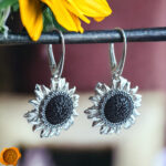 Amber Sunflower Silver Earrings