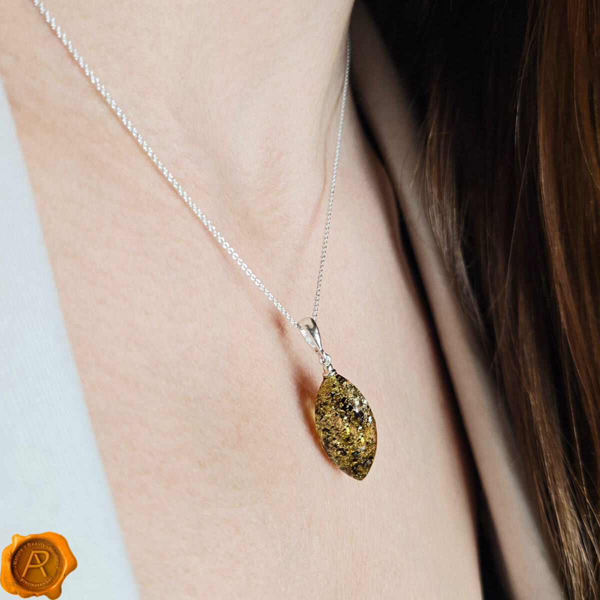 Green Amber Almond Teardrop - Image 2