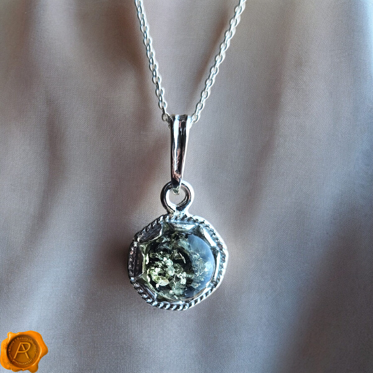 Small-Necklace-Dainty-Green-Baltic-Amber-Gemstone-Drop-Teardrop-Pendant-Sterling-Silver-Gift-Jewellery-uk-Ireland Dainty Green Amber Drop Pendant - Image 1