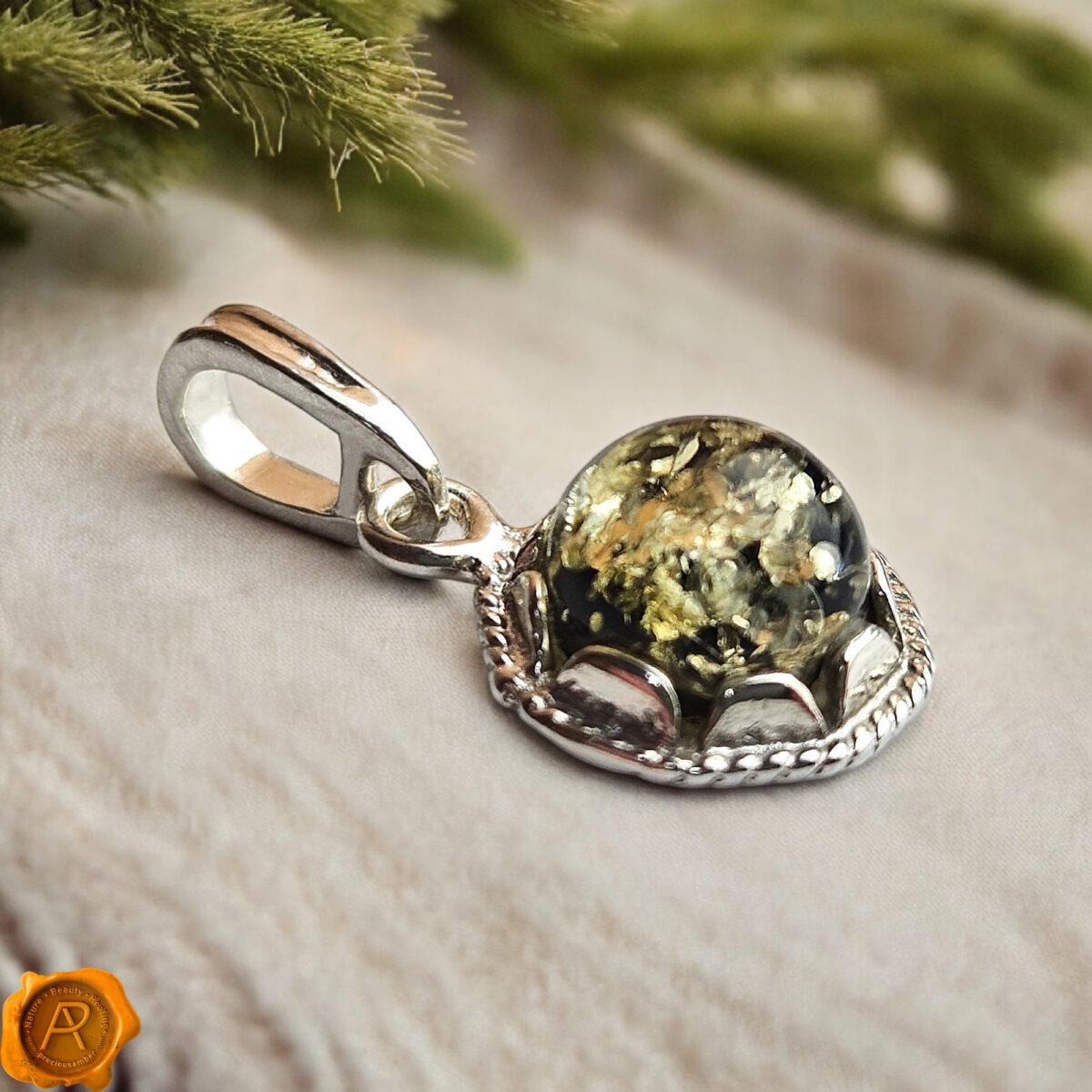 Small-Necklace-Dainty-Green-Baltic-Amber-Gemstone-Drop-Teardrop-Pendant-Sterling-Silver-Gift-Jewelry-uk-Ireland Dainty Green Amber Drop Pendant - Image 3