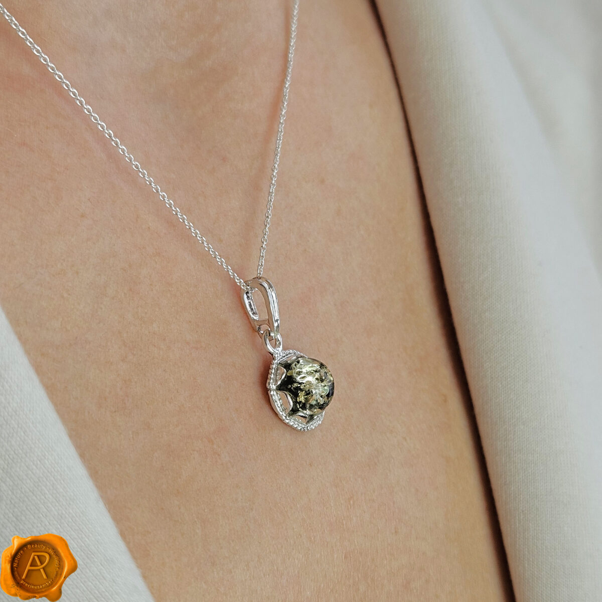 Small-Necklace-Dainty-Real-Green-Baltic-Amber-Gemstone-Drop-Teardrop-Pendant-Sterling-Silver-Gift-Jewellery-uk-Ireland Dainty Green Amber Drop Pendant - Image 2