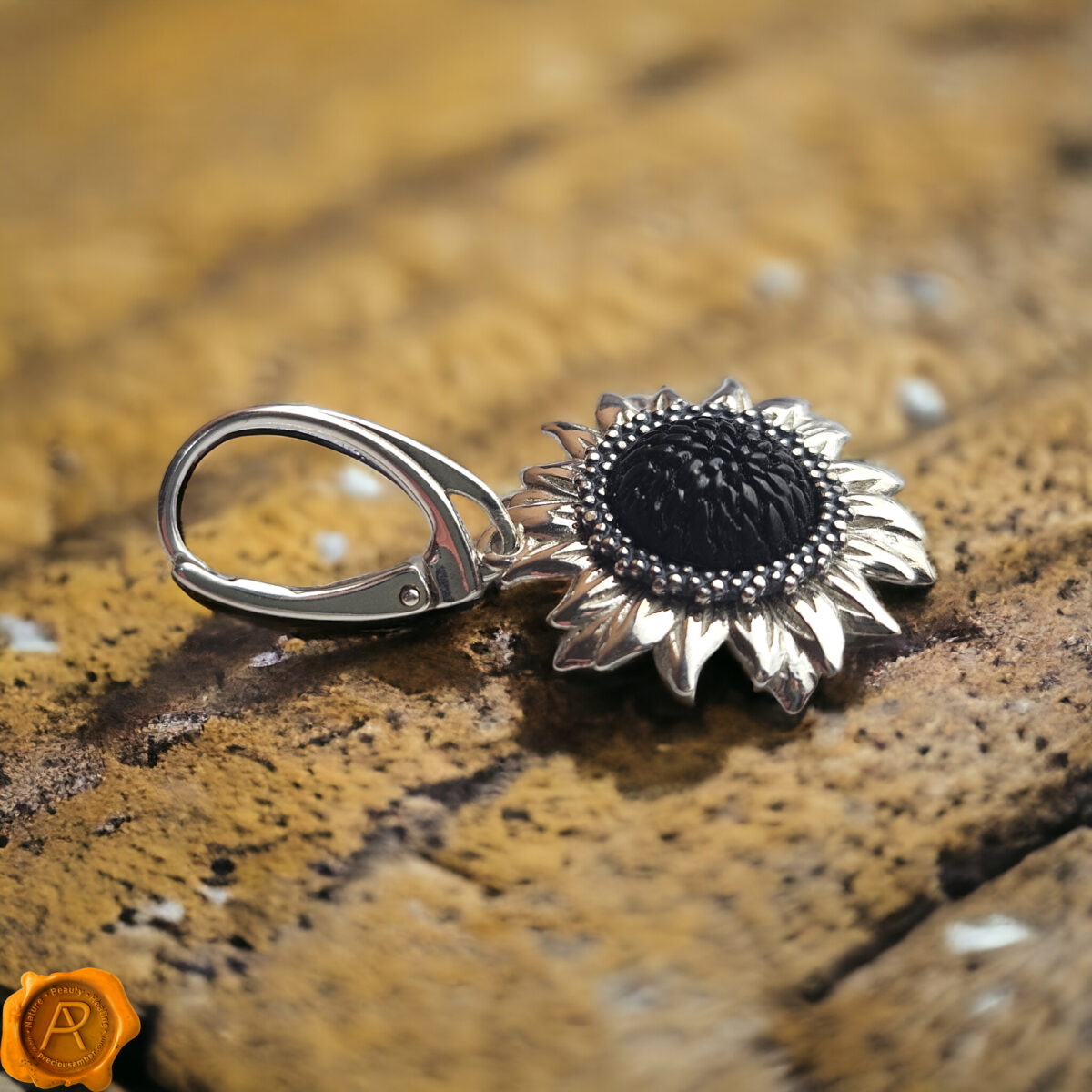 Amber Sunflower Silver Earrings - Image 5