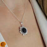 Amber Sunflower Silver Pendant - Image 2