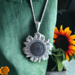 Amber Sunflower Silver Pendant