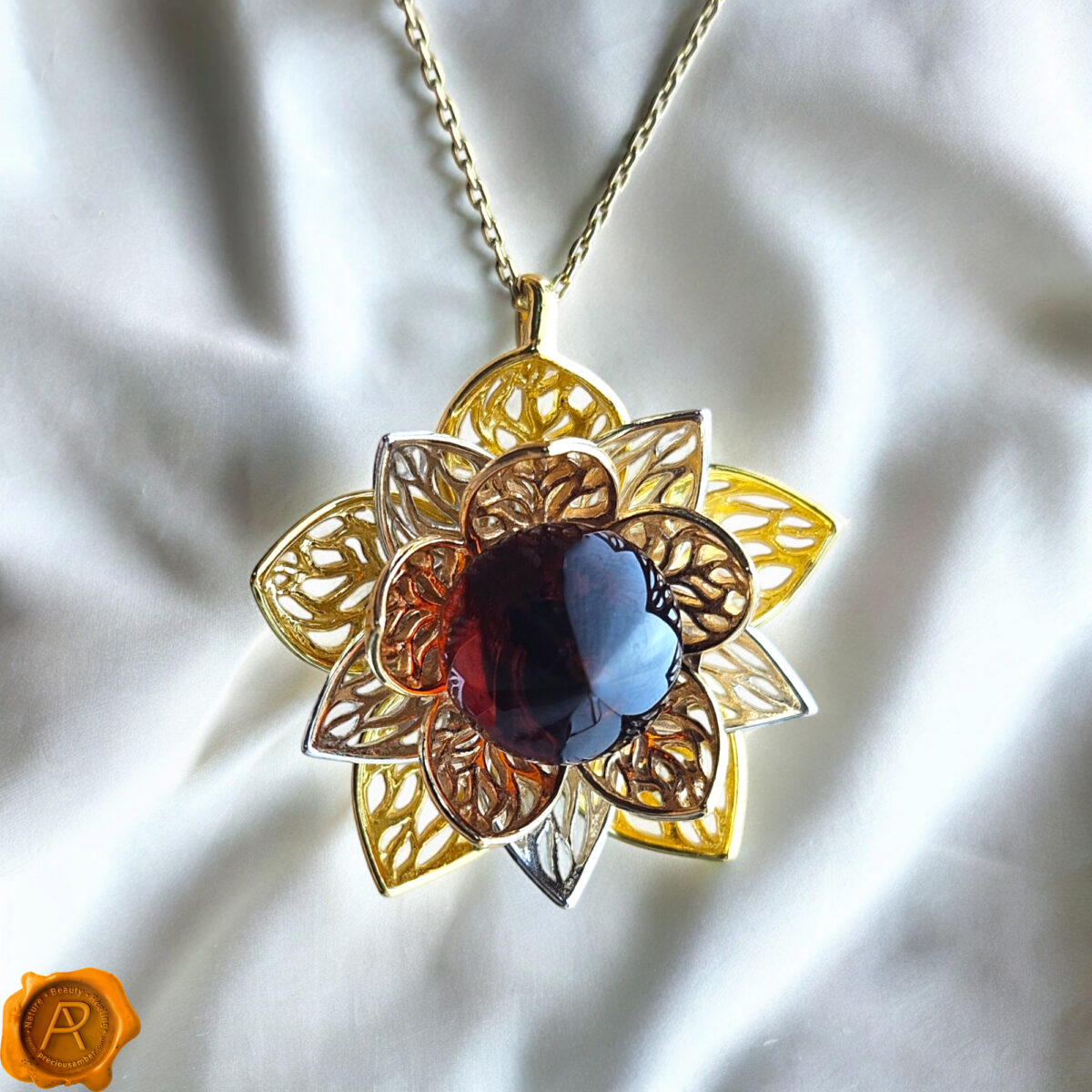 Amber Lily Gold Pendant - Image 3