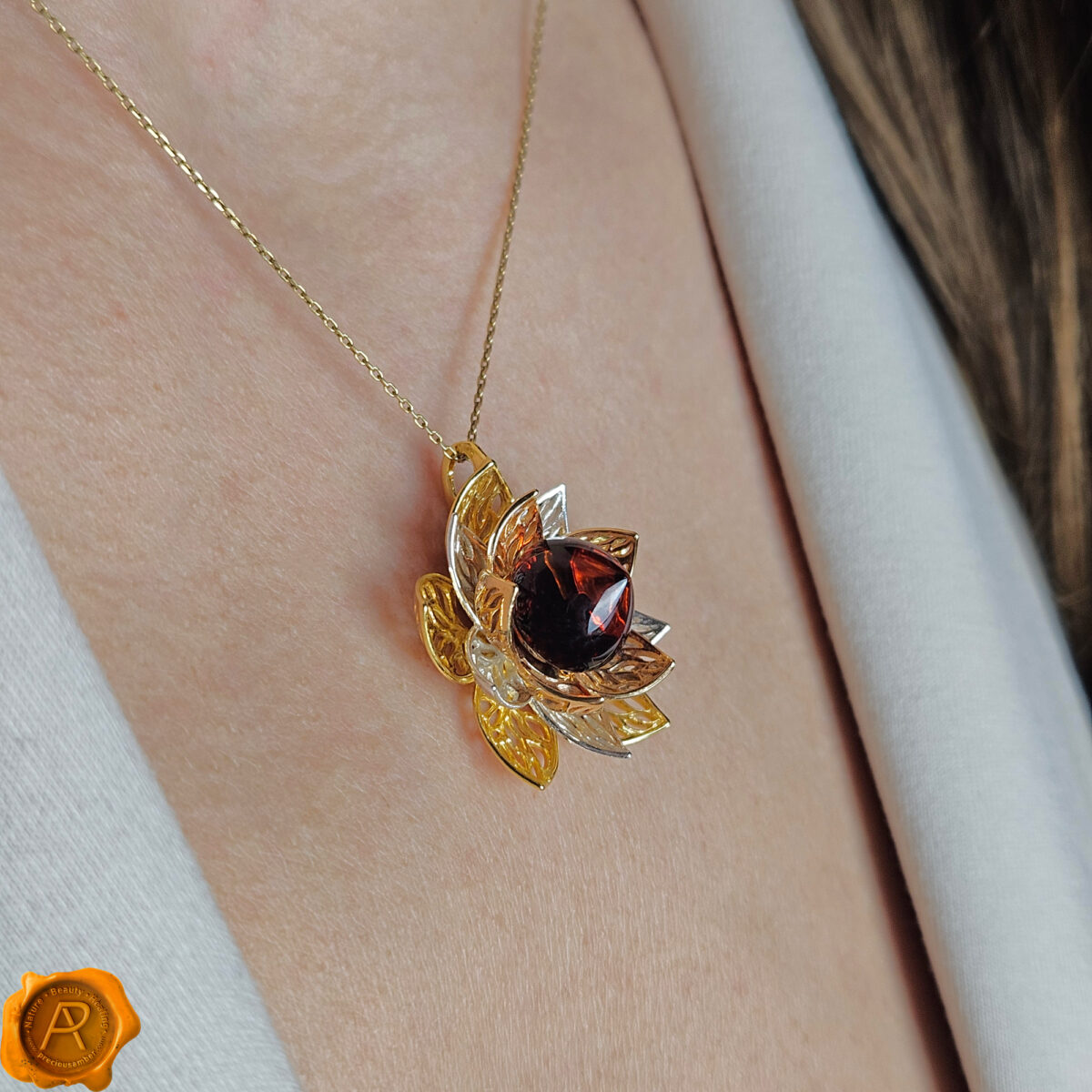 Amber Lily Gold Pendant - Image 2