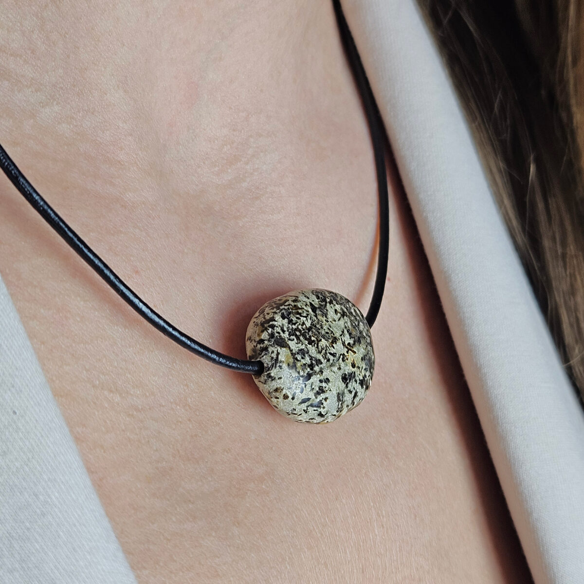 Marble Amber Amulet Leather Necklace - Image 2