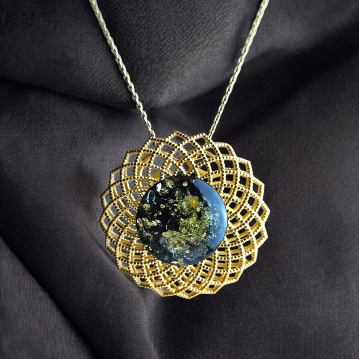 Abstract Green Amber Gold Pendant - Image 1