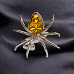 Adjustable Carved Amber Spider Ring