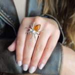 Adjustable Carved Amber Spider Ring - Image 2