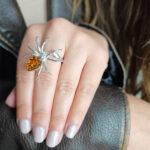 Adjustable Carved Amber Spider Ring - Image 3