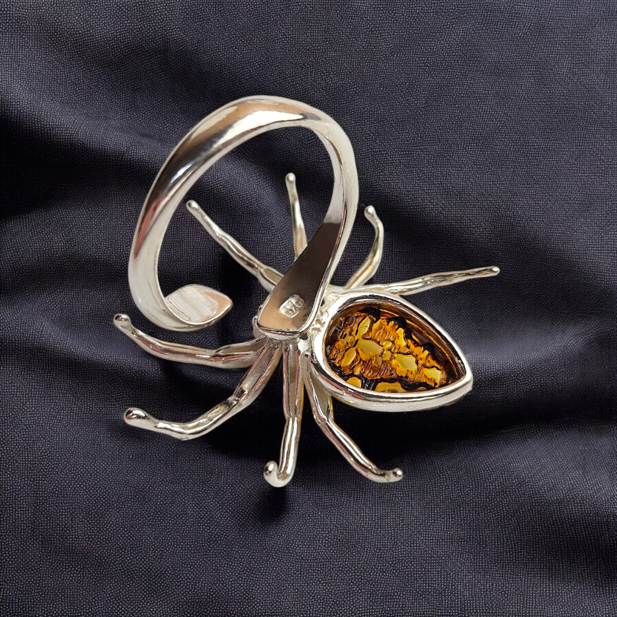 Adjustable Carved Amber Spider Ring - Image 6